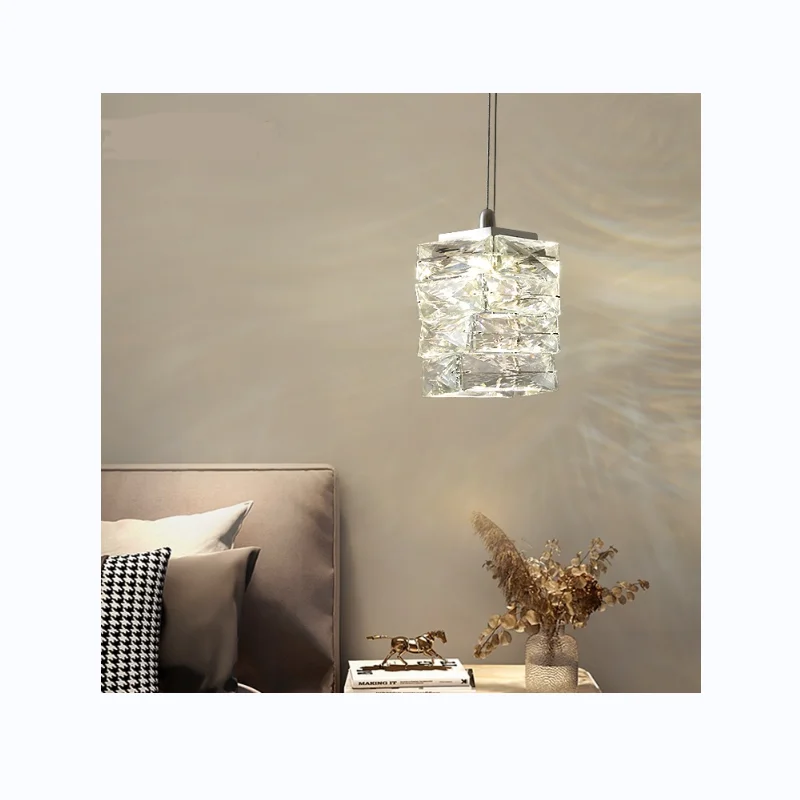 2022 New Arrival Simple Design modern stainless steel led lighting square  crystal Pendant Light room decoration lamp