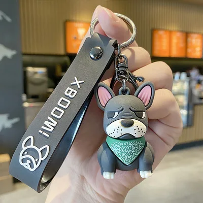 Лидер продаж милый мультяшный 3D брелок для ключей с французским бульдогом собакой из ПВХ телефона сумки