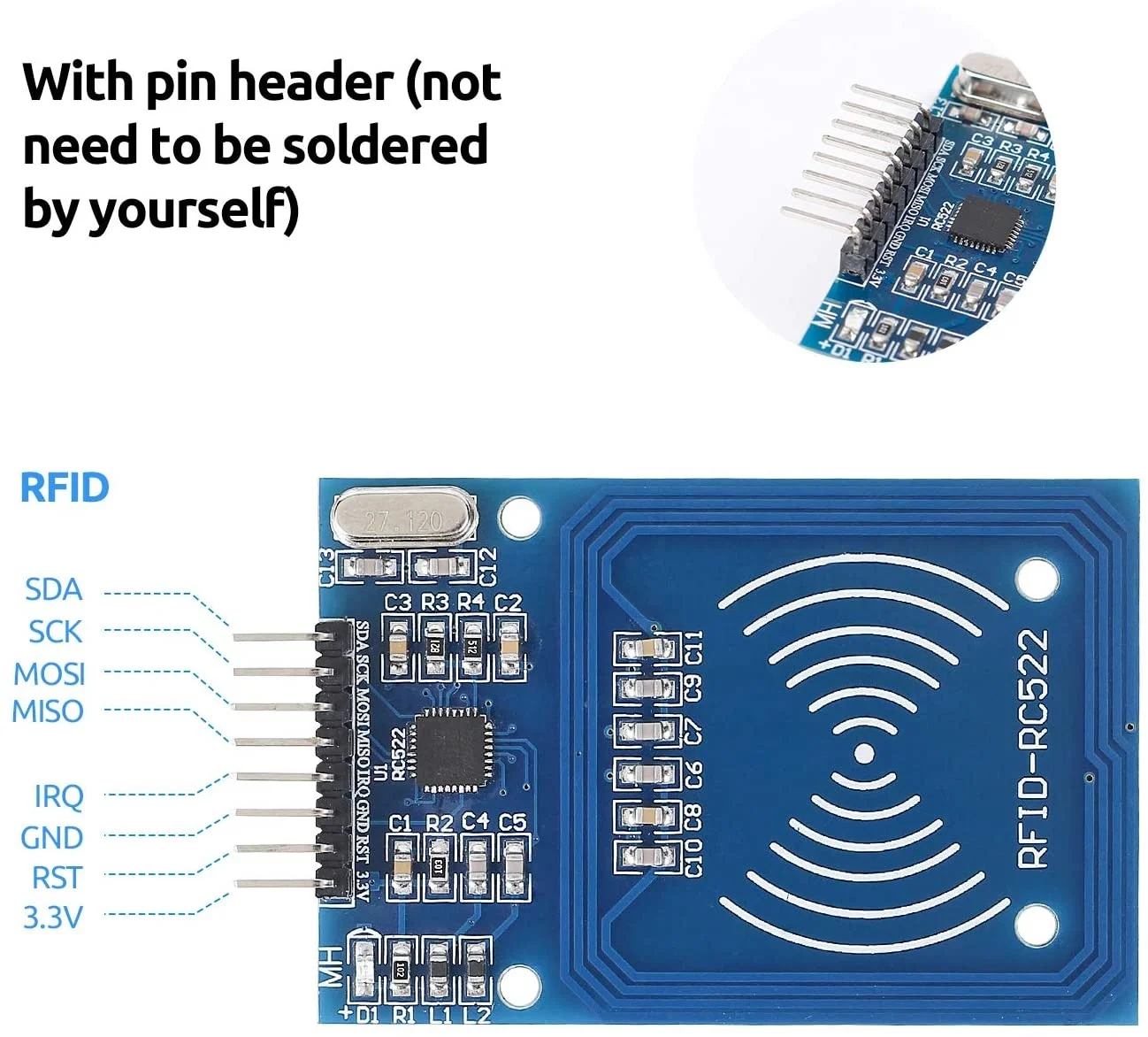Комплект RFID Mifare RC522 модуль считывания с белой картой S50 и кольцом для ключей Arduino Raspberry Pi