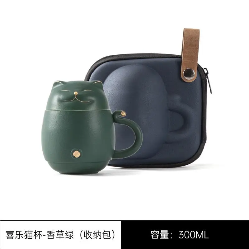 Travelling Tea Set Porcelain Kung Fu Teaware Sets Outdoor lucky cat Portable Teapot set