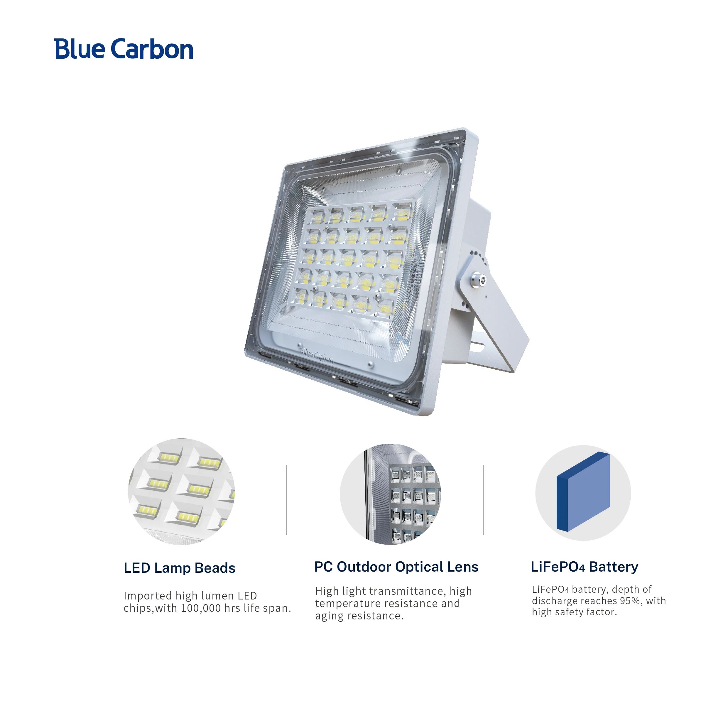 blue carbon solar street light solar flood light Wawa Light 4.0 BCT-WW4.0 with 5v 50w solar panel solar outdoor light