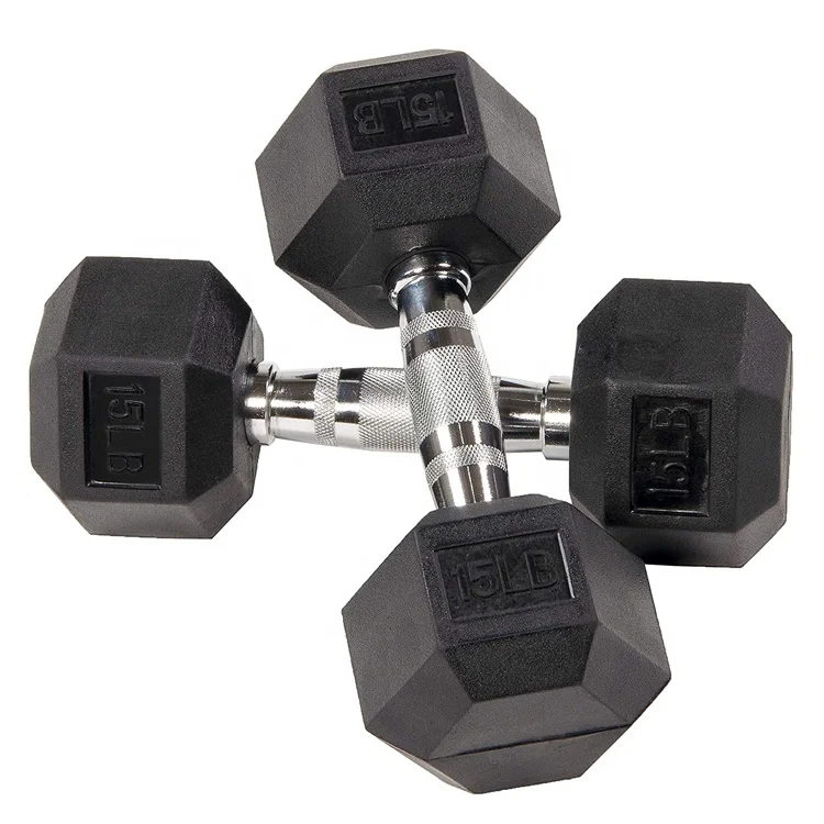 Gym Equipment Weight Lifting Rubber Coated Cast Iron Dumbbells Set Strength Training Rubber Hexagon Dumbbells