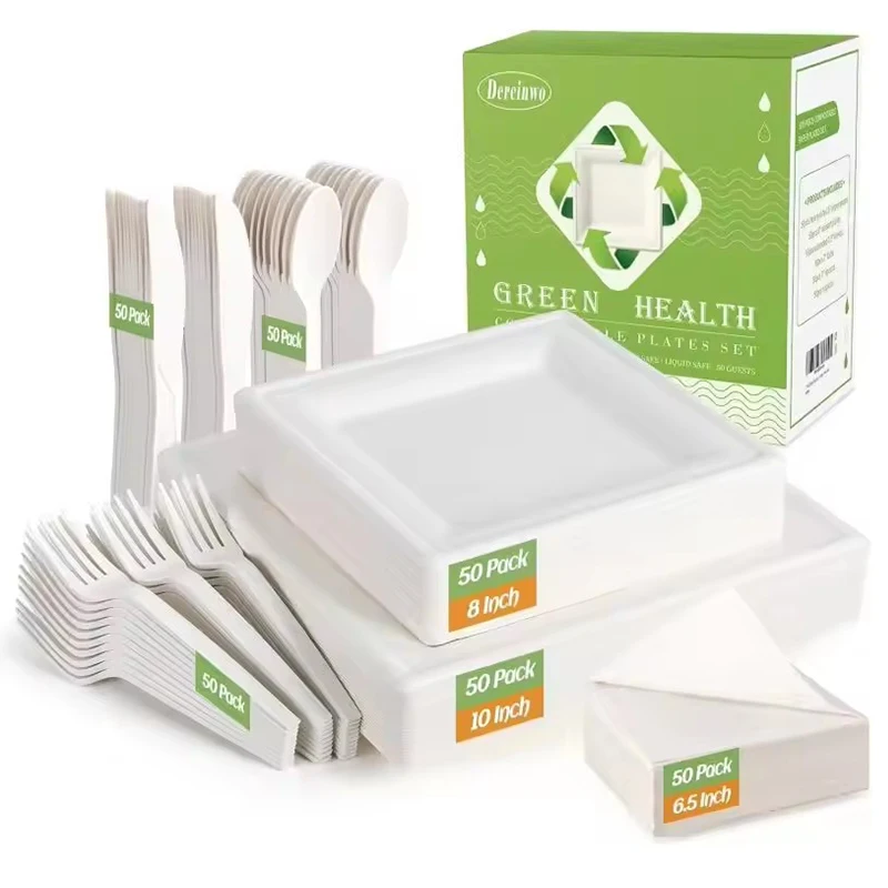 Биоразлагаемый Компостируемый сахарный тростник жома столовые приборы вилка нож ложка набор пищевая посуда для праздничных десертов