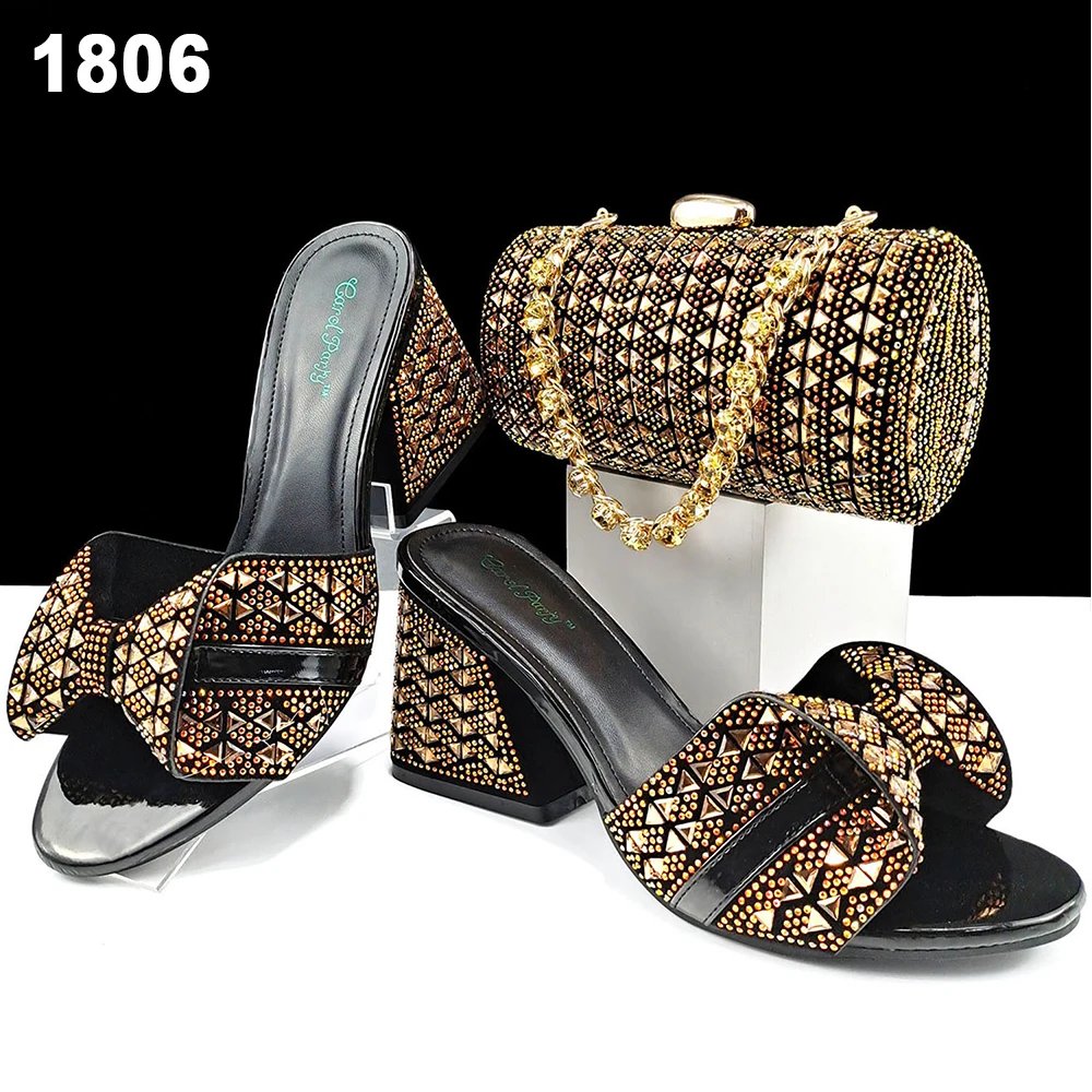 High Quality Shoes And Bag Set With Stones Women Party Evening Shoes And Bag