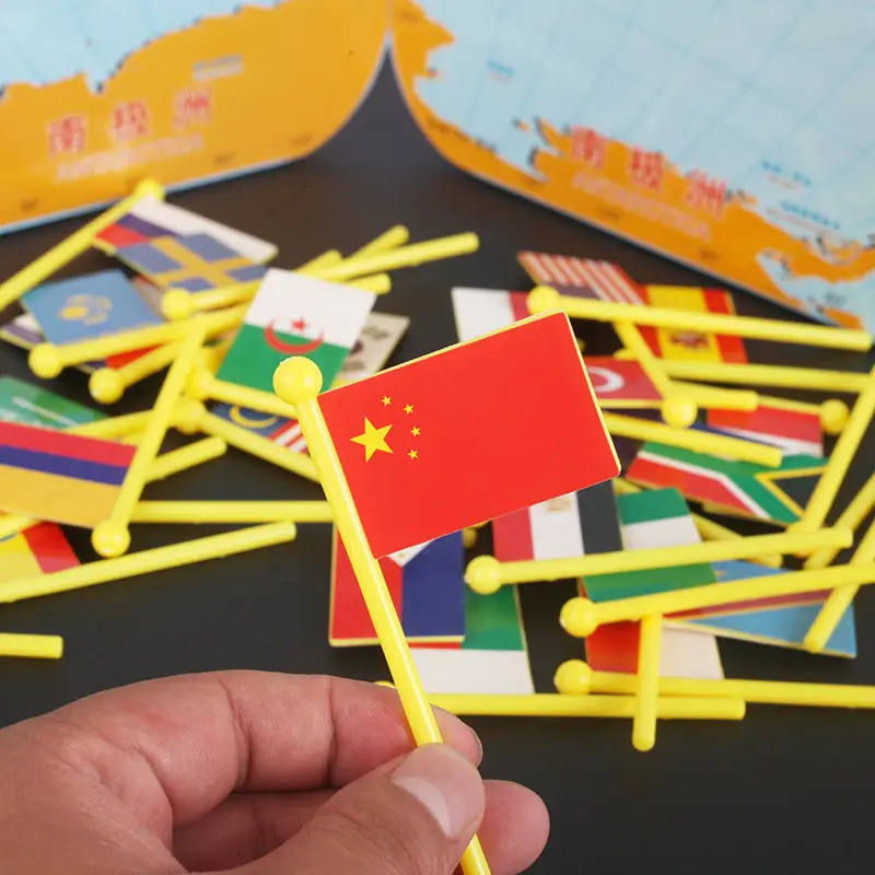 Baby Geographical Knowledge with National Flag Cognitive Toys Wooden 3D World Map Flag Toy
