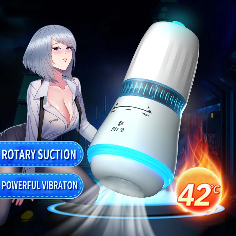 Rotation Heating Male Masturbator Cup Soft Sex Toys White Vagina Adult Endurance Exercise Sex Products with Cool Night Light