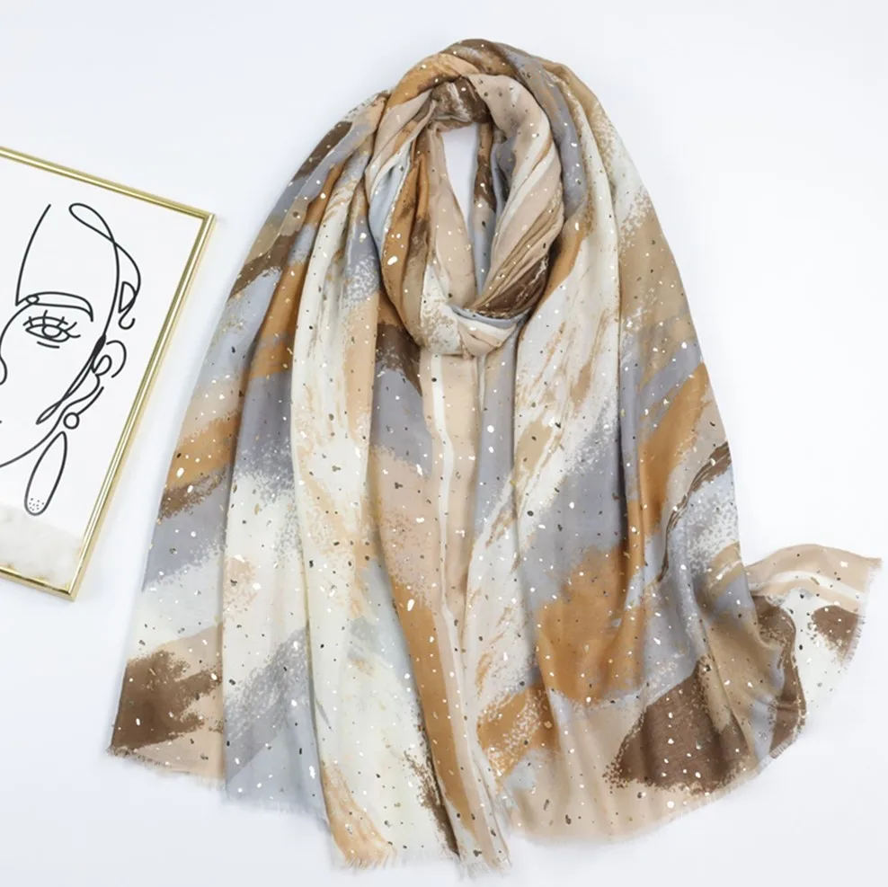 Original yiwu women Spring Summer  silver foil hijab cotton muslim headscarf head scarf