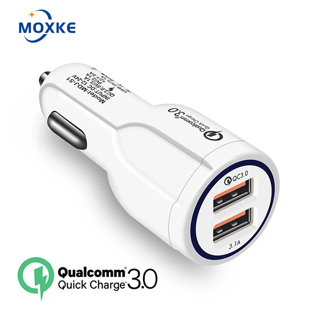 Moxke Qc 3.0 car charger multifunctional 5V3.1A car charger dual USB fast charge car mobile phone charger customized logo