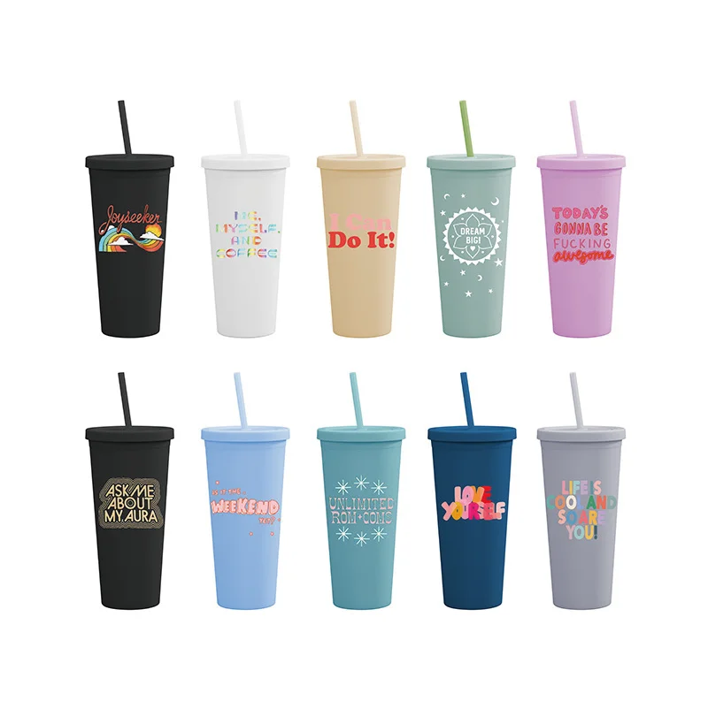 Tumbler with Straw and Lid Water Bottle Iced Coffee Travel Mug Reusable Plastic Cups Perfect for Parties Birthdays