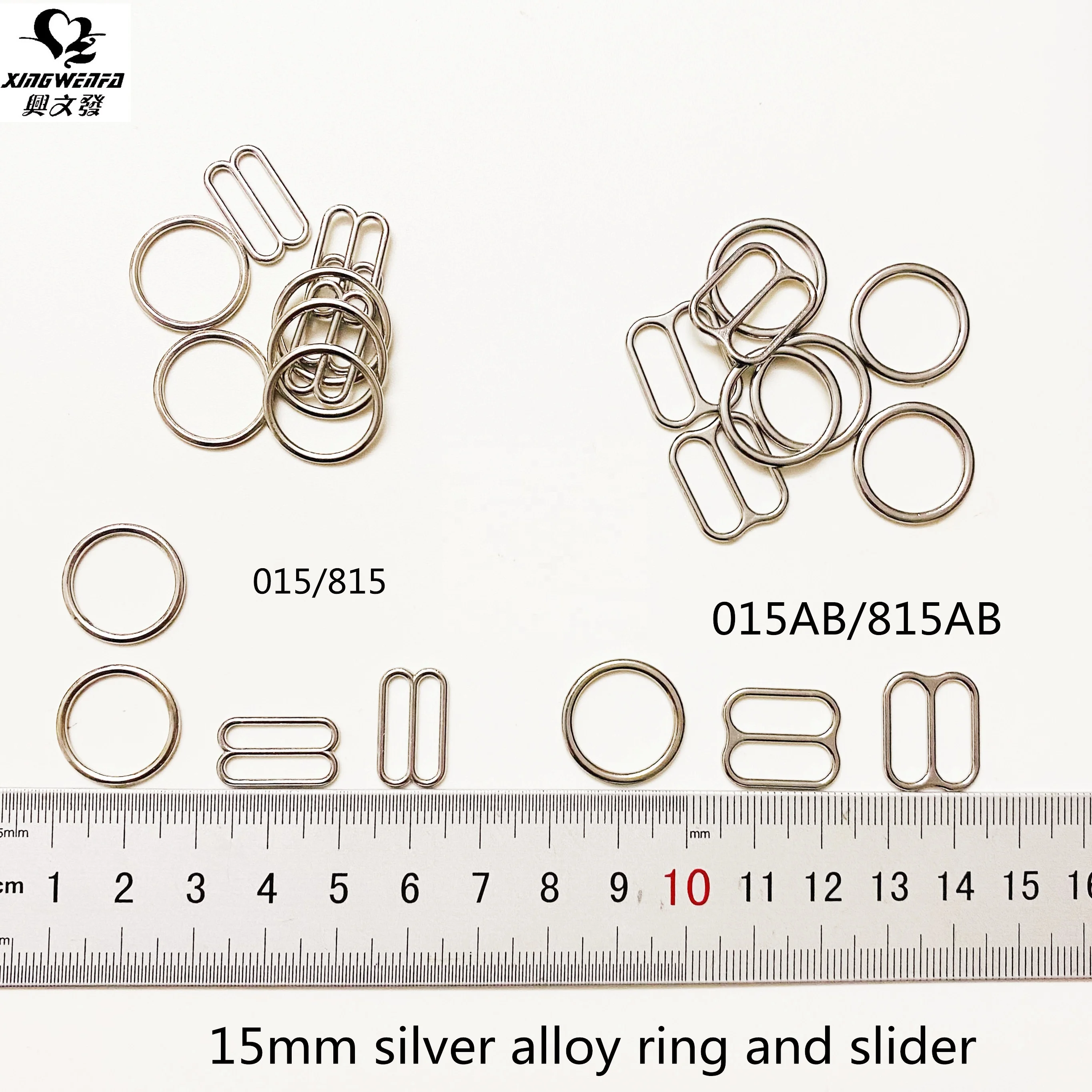 15mm 015AB 815AB Good quality Swimwear accessories silver zinc alloy bra strap adjuster ring and slider