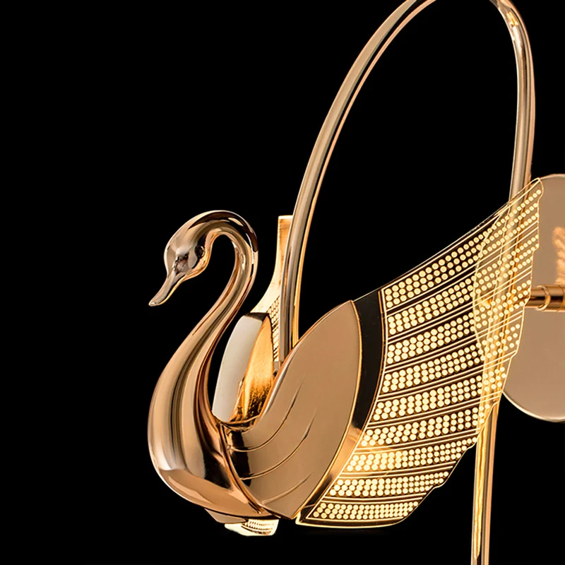Home decorative luxury wall lamp indoor swan shape modern wall lamp Golden Plated sconce wall light