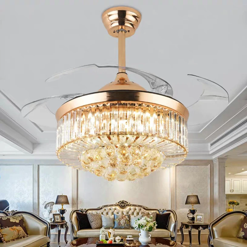 Fashionable Universal  Design Modern 42-inch Invisible Ceiling Fan Chandelier with Light Led Lamp 3 Light Color