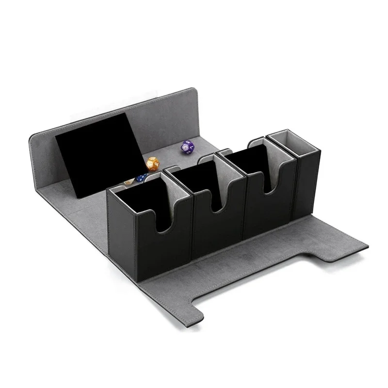 Wholesale Luxury Custom Magnetic Black Pu Leather Card Game Deck 4 Box Playing Card Storage Holder for MTG Trading Cards Games