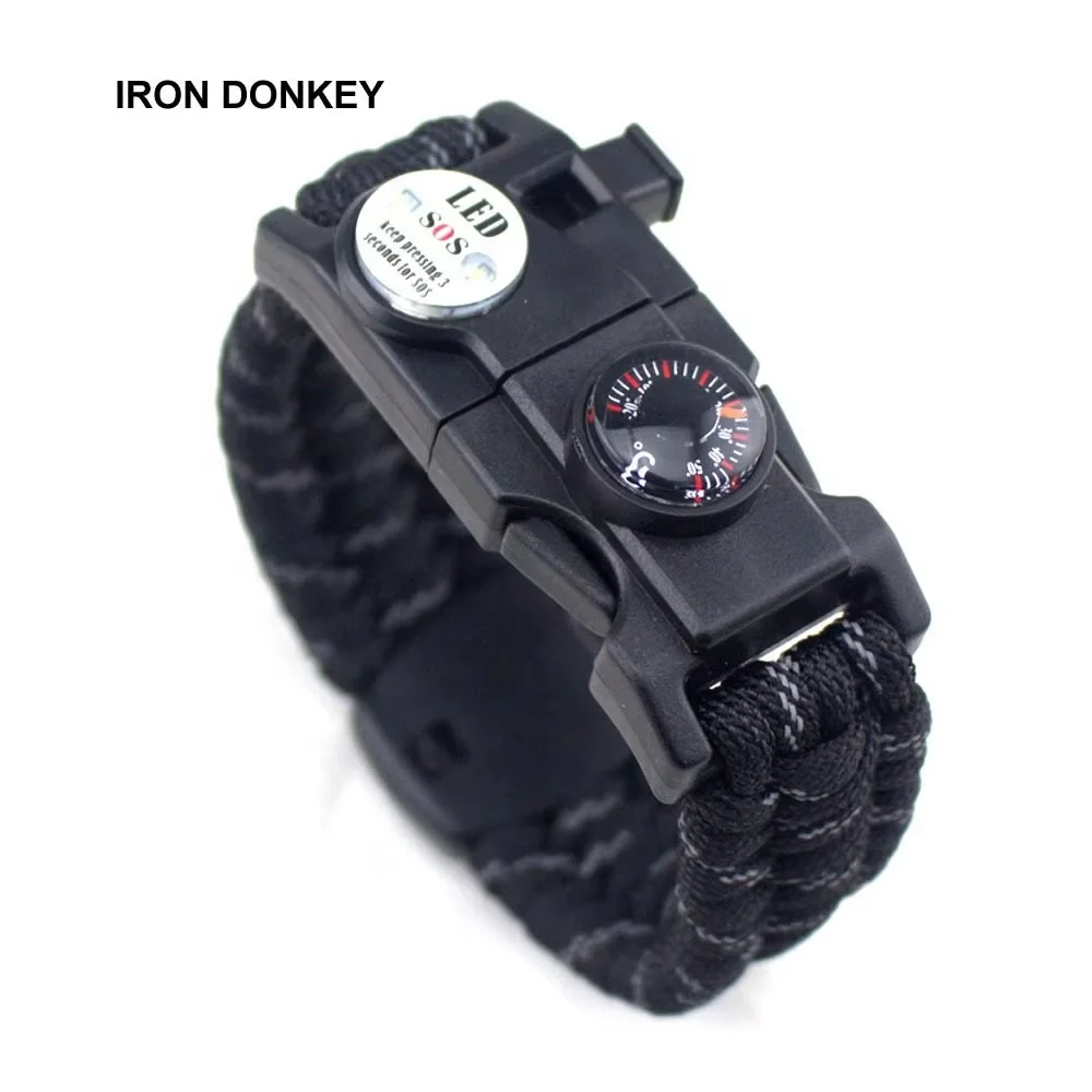 IRONDONKEY  Fire Stick Outdoor Needle Compass Fire Stick Temperature Gauge Survival Bracelet Function Field Tactics SOS Tool