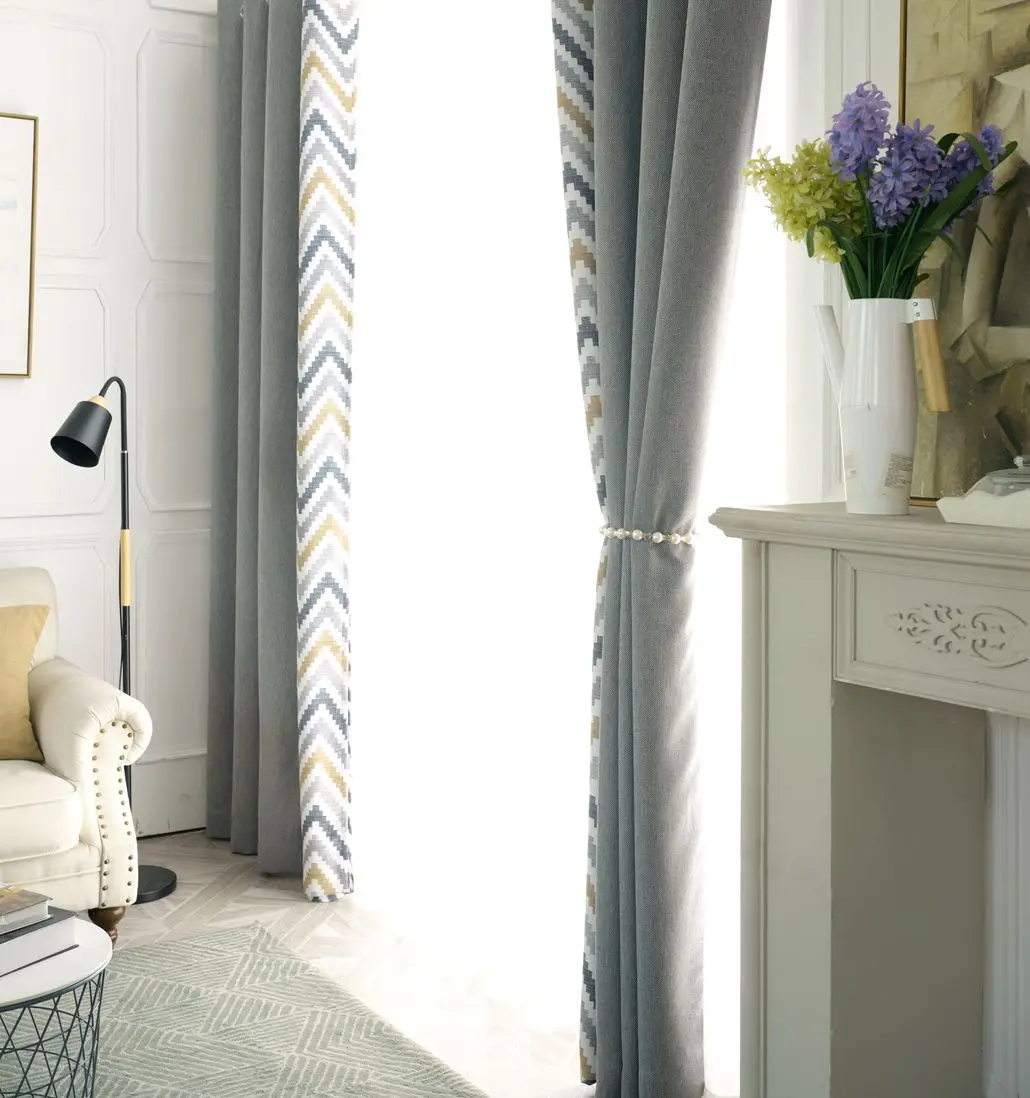 Factory supply fancy high quality  linen dimout wave printed curtain