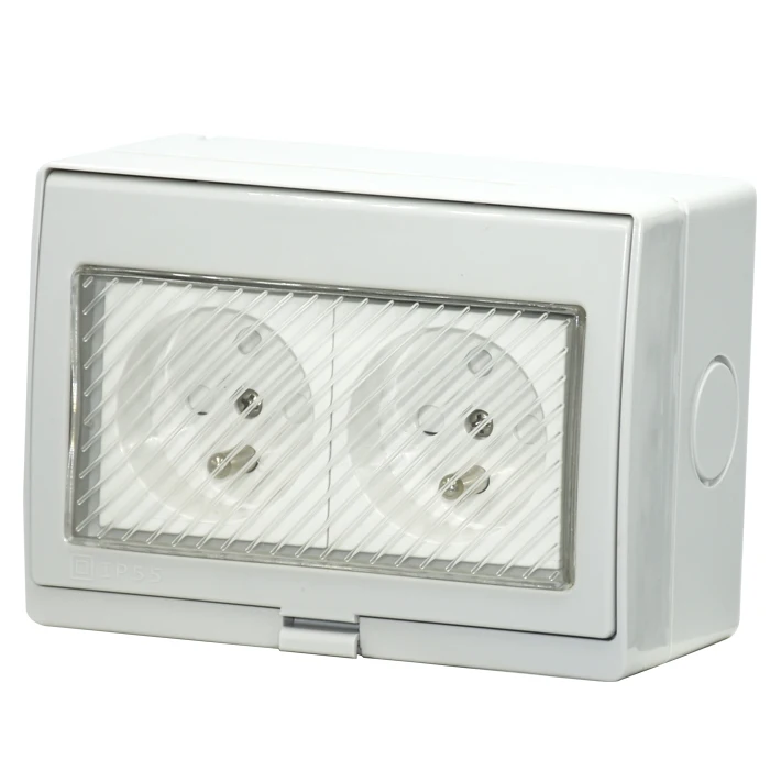 Outdoor Plastic Waterproof box  industrial plug and twin switches, IP55 EU Wall SCHUKO sockets Waterproof box