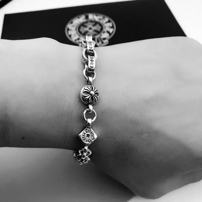 Silver Cross Dice Bracelet Charms Cuff Bangle Bracelet Vintage Gothtic Punk Bracelet Gifts for Women Men