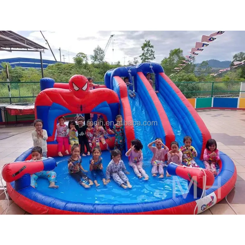 Deluxe Inflatable spider man Water Slide Pool Park Heavy-Duty PVC Bounce House for Outdoor Fun Climbing Wall Splash Pool