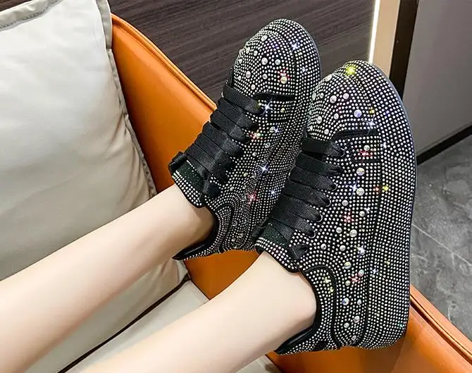 2023 luxury ladies sequins board shoes platform bling trainers full rhinestone women casual sneakers