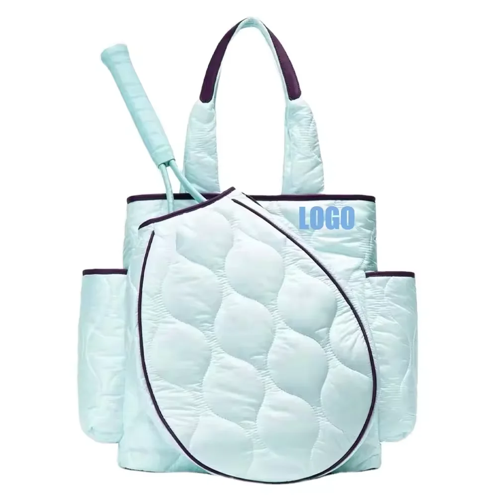 Fashionable Women White Custom Gym Badminton Pickleball Paddle Racket Bag Quilted Puffer Tennis Backpack