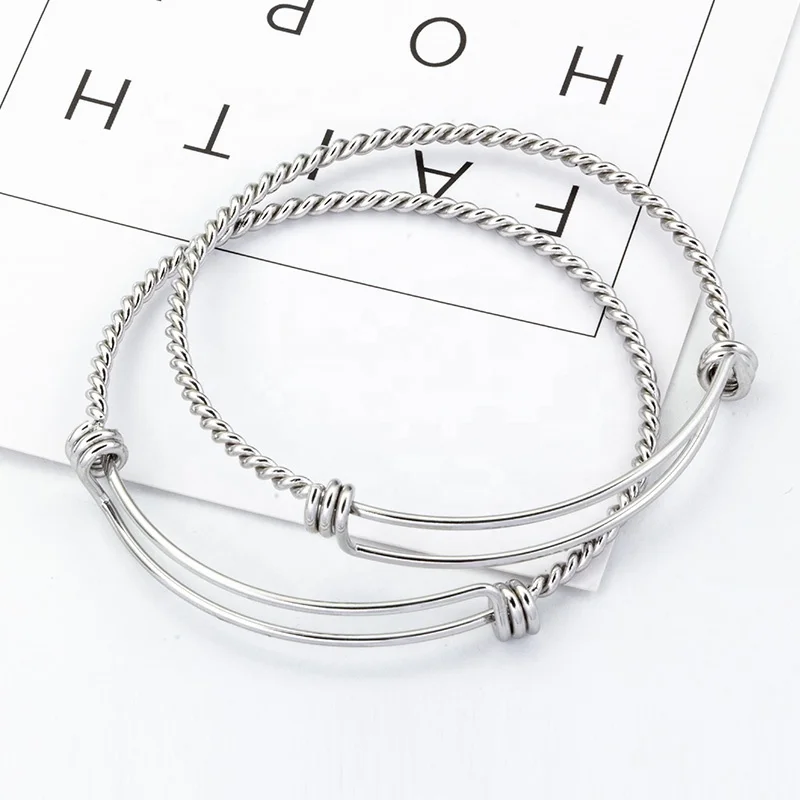 High Quality DIY Charm Twisted Wire Bangle 304l Stainless Steel Expandable Bracelet Women Jewelry And Accessories