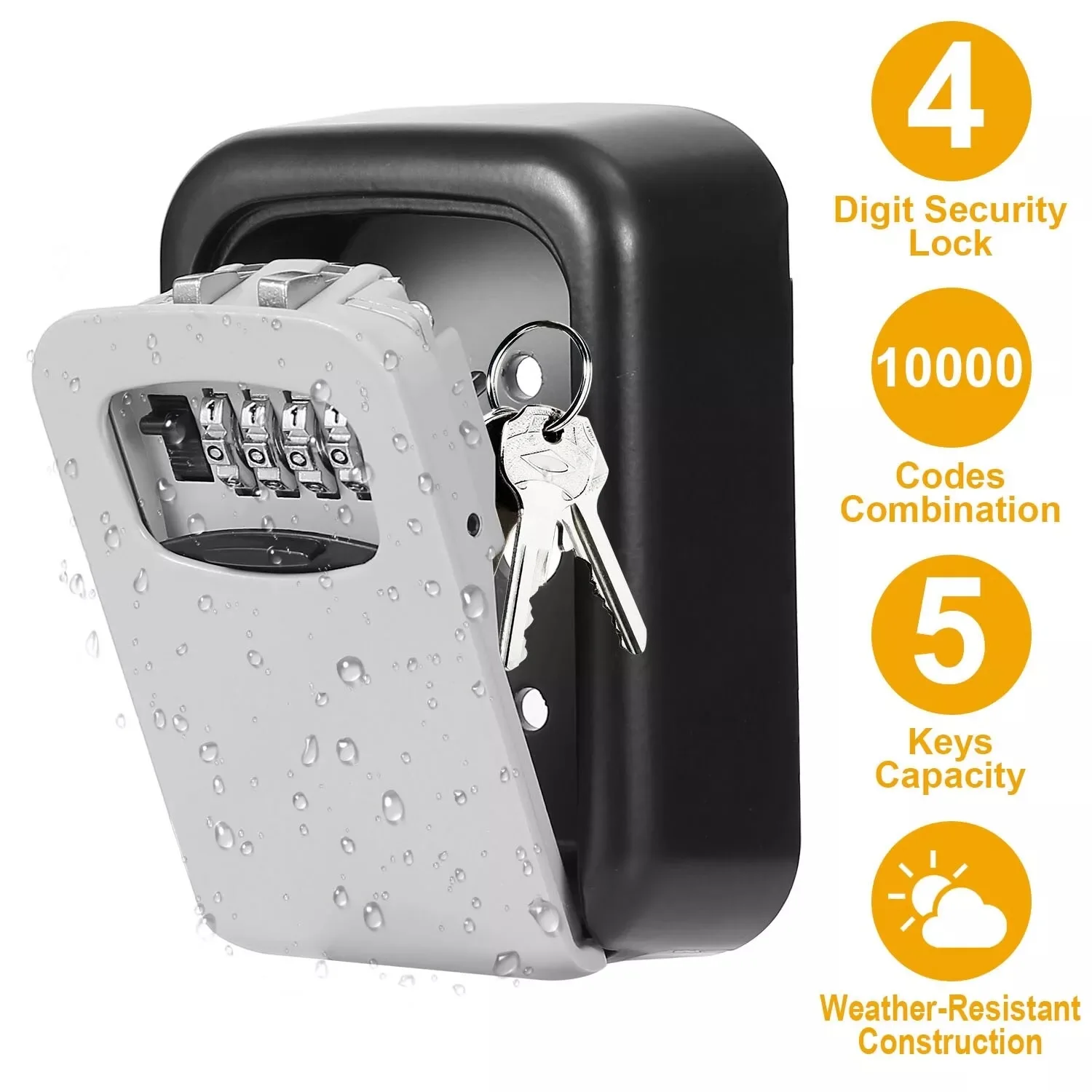 Aluminum Alloy 4 Digit Key Safe Lock Box Wall Mount Security Organizer