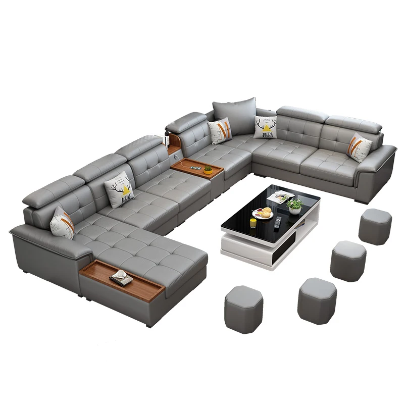 Multifunction Smart Living Room Sofa Big U Shaped Sectional Sofa Set Waterproof Fabric Sofa Furniture