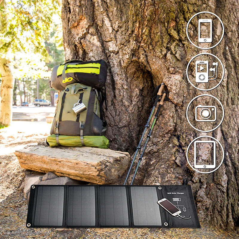 portable sunpower cells dual USB output 5v 28w solar panel charger for smart phone