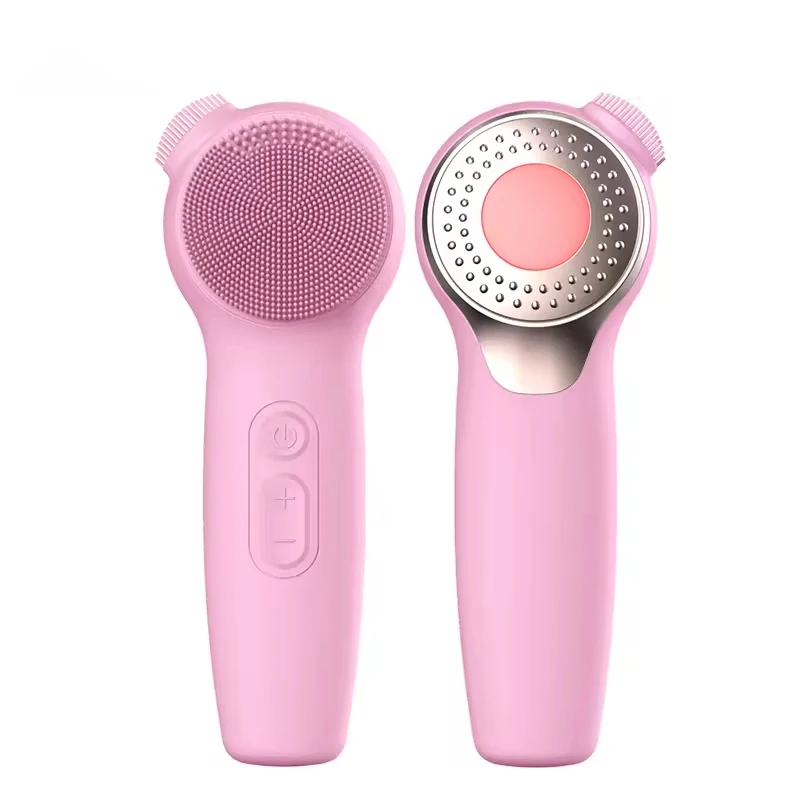 Custom Wholesale 2024 Hot Compress Massage Face Sonic 3 In 1 Electric Silicone Led Facial Cleansing Brush With Red Blue Light
