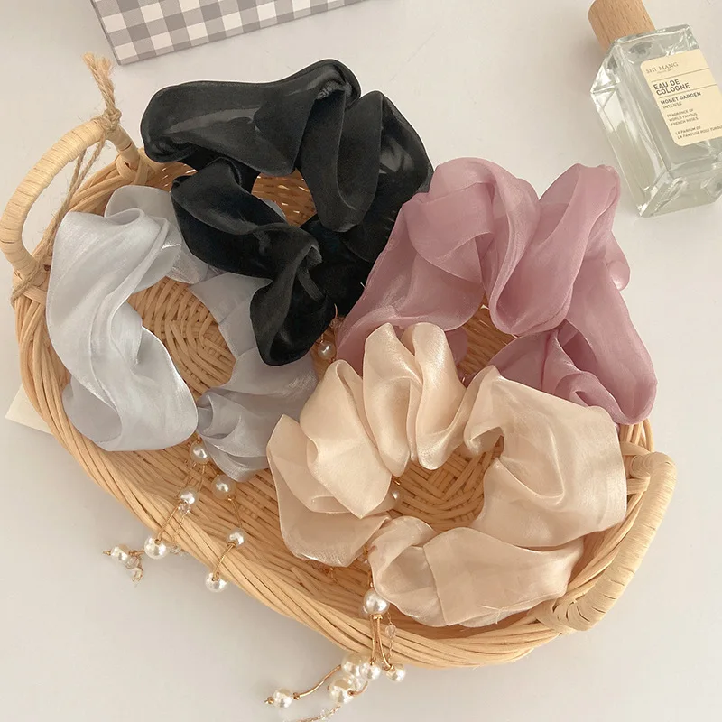 Large Solid Color Silk Scrunchies Fashion Scrunchy Hair Band Elastic Scrunchies In Various Colors