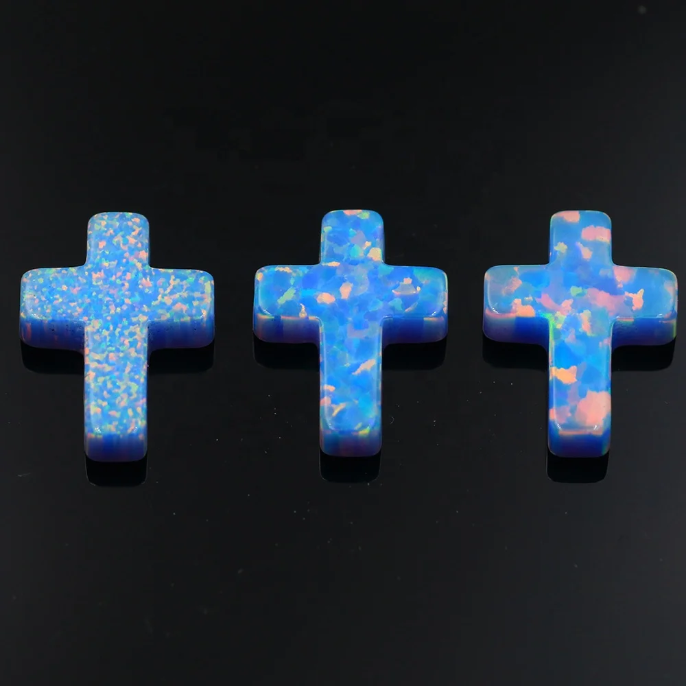 9x12mm Cross Shape Synthetic Opal Stone  OP26 Blue Loose Opal For Jewelry Making