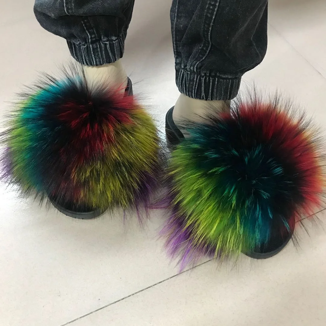 
Custom logo women fur slippers slippers real fox fur full coverage fox fur slipper for women 