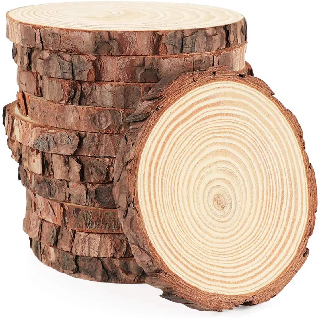 Wholesale Unfinished Wood Rounds Natural Thicken Slab with Bark Pine Wood Candle Holder
