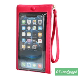 Guangzhou handbag multifunctional transparent mobile small touchable two layers purse stitch phone bag women wrist hand wallet