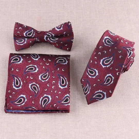 boys green paisley modern fashion  mens skinny neck ties 6cm luxury customized  necktie and bow tie pocket square set