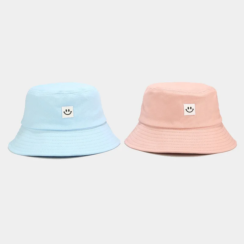 Summer Korea style simple all-match bucket hat boy and girls hip hop students casual sun protection hat with smiling face label