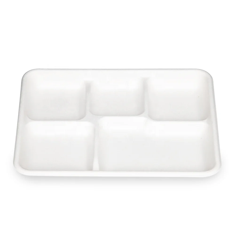 Wholesale Biodegradable Sugarcane Pulp White Rectangular Food Paper Tray Compartment Disposable Food Tray Tray For Food