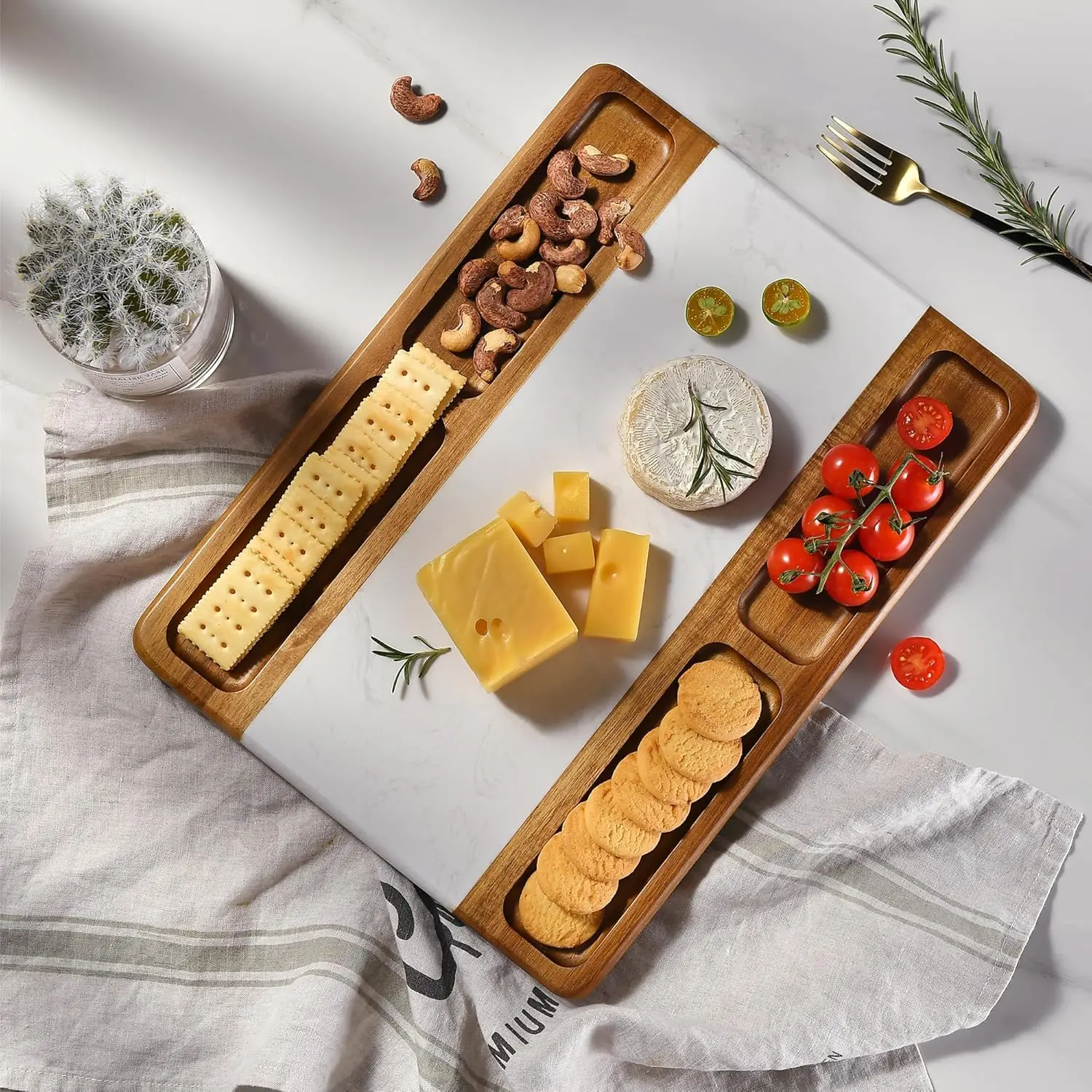 Доска для сыра из белого мрамора и акации Двухсторонняя доска резки фруктов печенья поднос подарок на новоселье