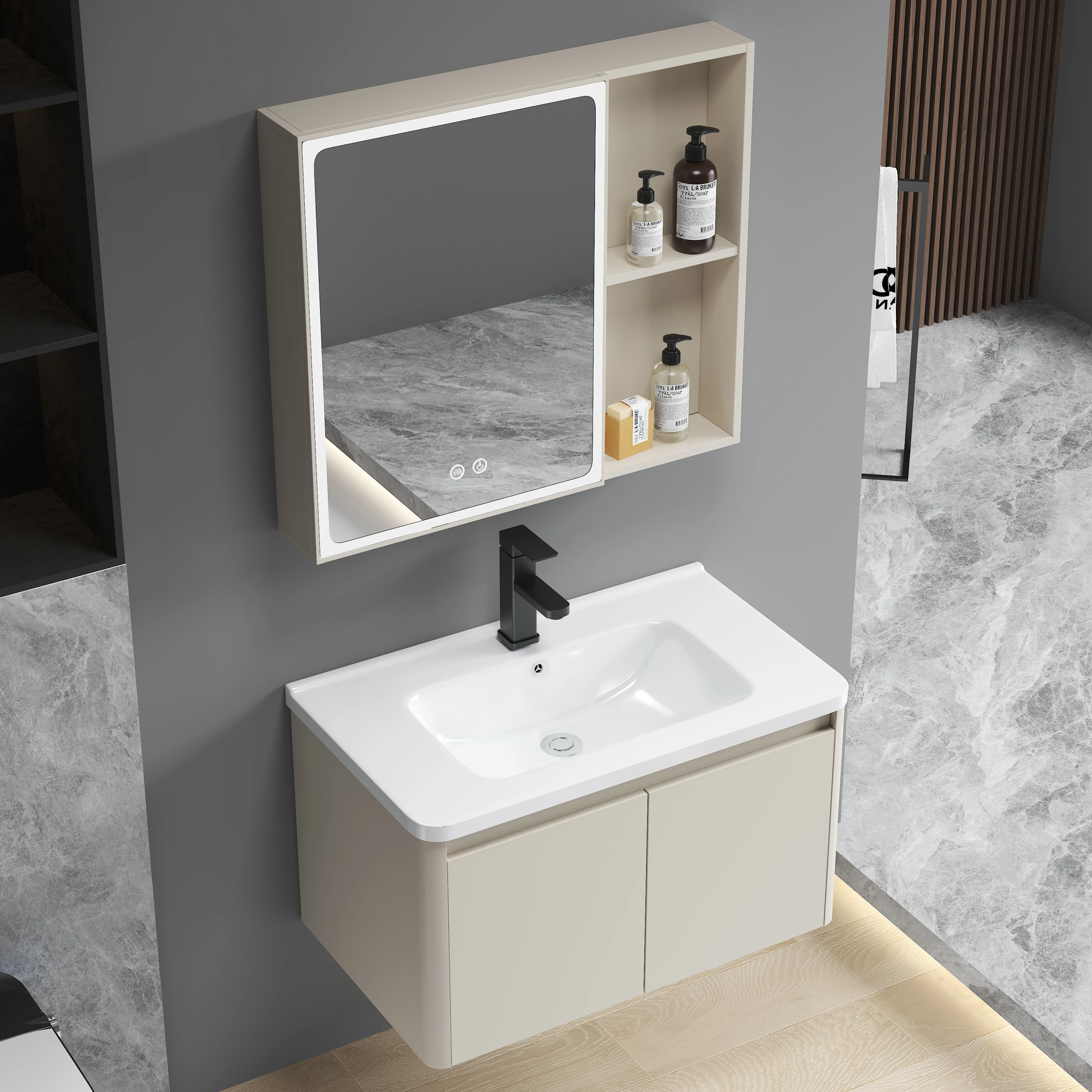 Modern Wall Mounted Mirror Cabinet Storage Aluminum Bathroom Vanity For Hotel Project Bathroom Furniture