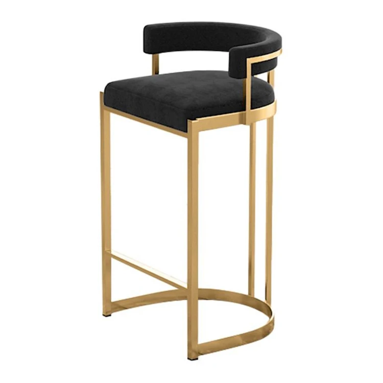 Modern Luxury Stainless Steel High Foot Stool Counter Chair For Hotel Cafe Home Black Bar Chairs