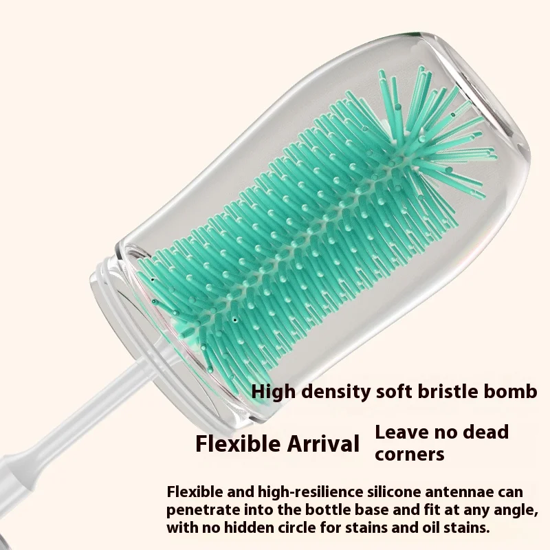 New Arrival Portable Silicone Bottle Cleaner Brush Kit Nipple Straw Cleaning Brush with Drying Rack Silicone Baby Bottle Brush