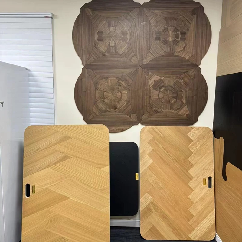15Mm Background Wall Chinese Knot Art Oak Shaped Hardwood Floor White Colour Oak Parquet Floor Tiles