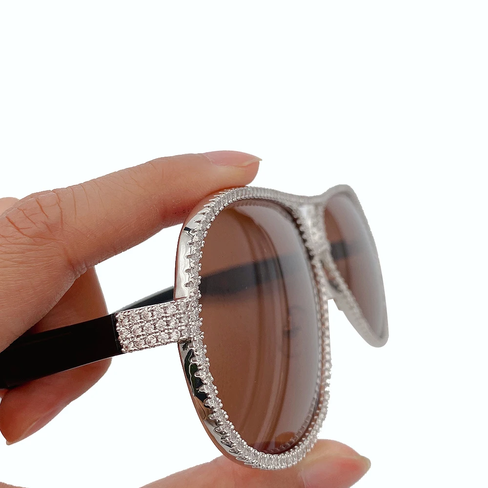 Gold silver glasses personalized wooden leg semi-circular frame copper inlaid zircon sunglasses for men and women