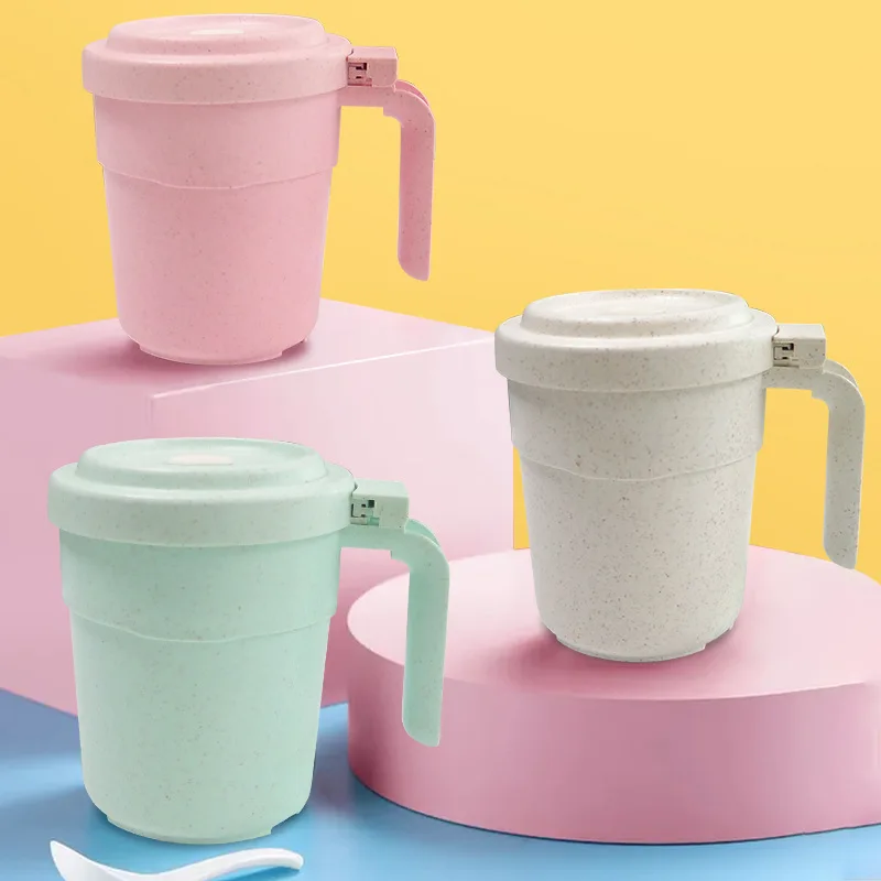 Wholesale Wheat Straw Cup Microwavable Features WIth Carry Handle Easy Open Lid Great Bottle For Cereal Milk Juice Bottle