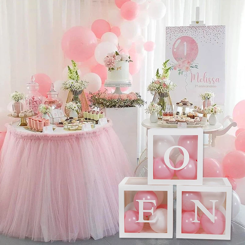 Wedding 1st Birthday Party Decor Latex Balloon Baby Shower Alphabet Name Transparent Packing ONE Box Birthday Balloon Box