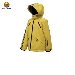 Custom high quality winter youth ski jacke black lining with detachable hood waterproof windproof kid ski jacket outdoor for boy