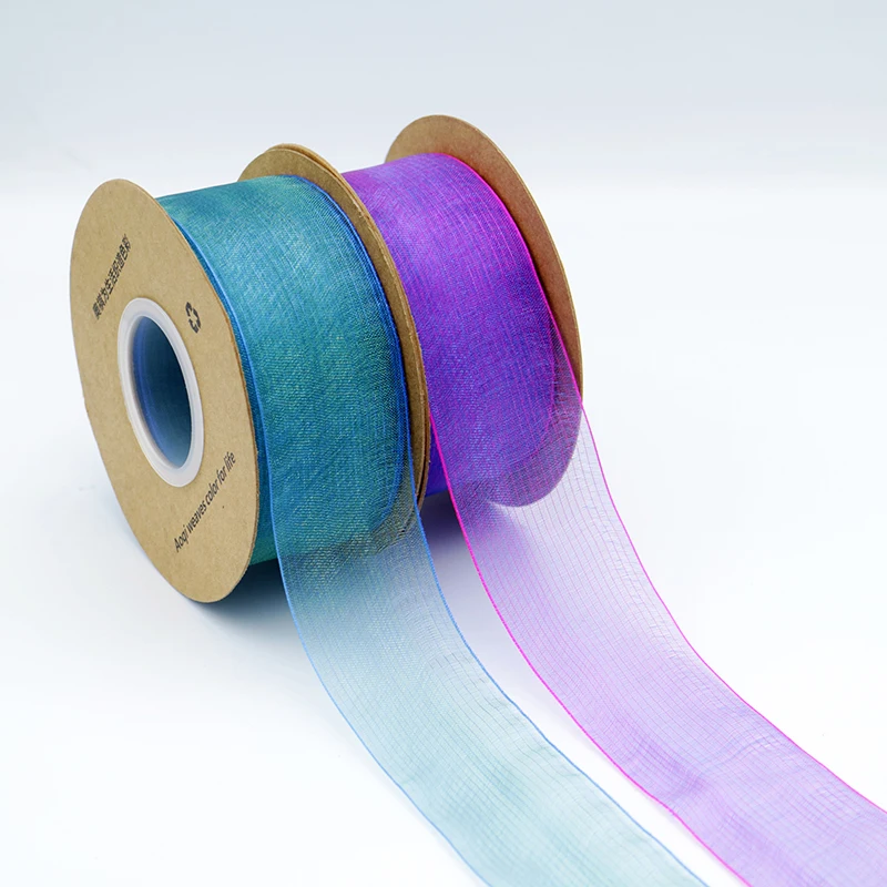 Factory sale wholesale beautiful soft chiffon roll transparent multicolored print logo gifts flowers packaging  organza ribbon