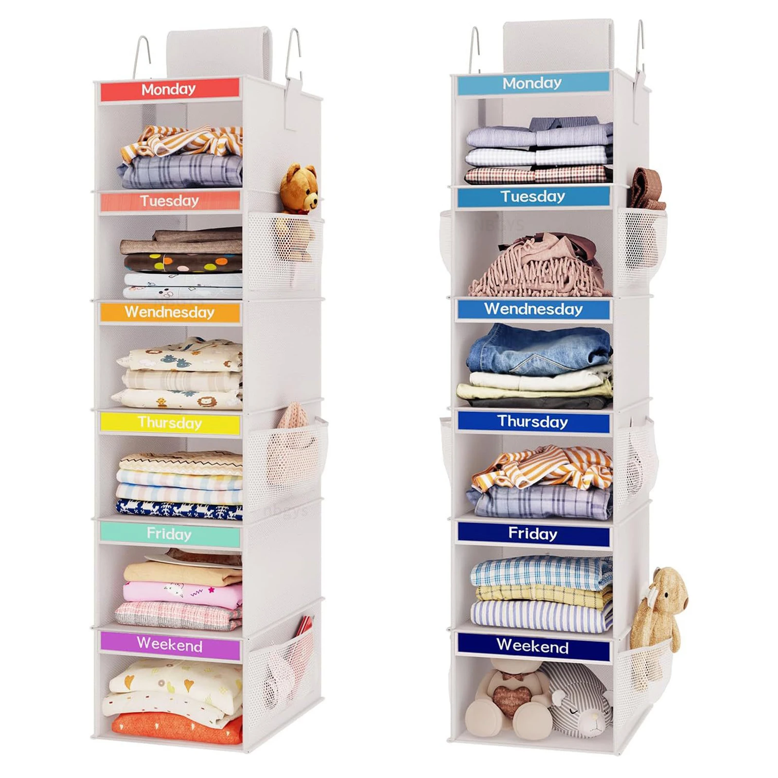 Kids Closet Organizers and Storage,Weekly Hanging Clothes Organizer,Daily Kid Outfit Organization,6 Shelf,Monday Through Weekend