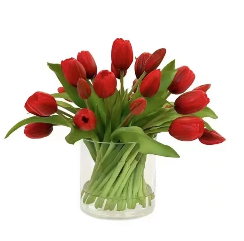 Artificial soft rubber tulip PE latex silicone tulip flower artificial flower moisturizing hand feeling 5 tulips bouquet