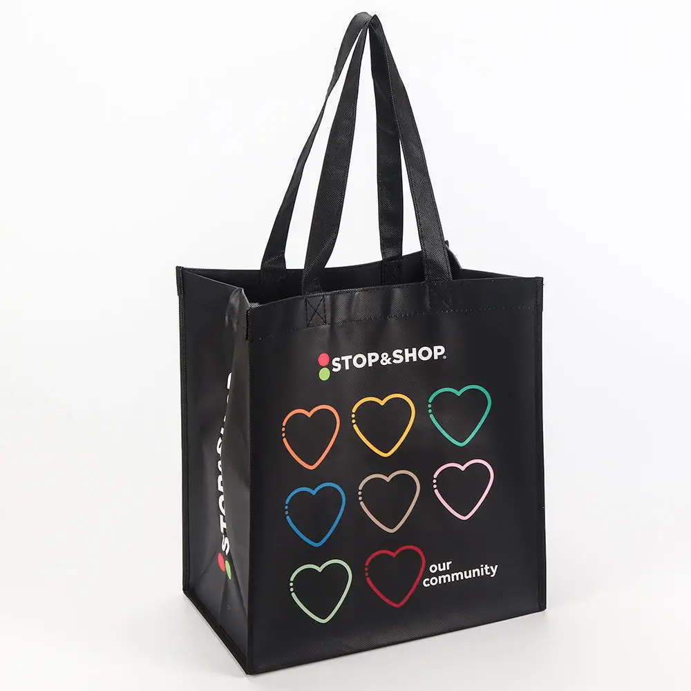 Reusable ECO Polypropylene Packaging black Laminated Non Woven Bag Rpet Bag pp non Woven Shopping Tote Bags With Custom Logo